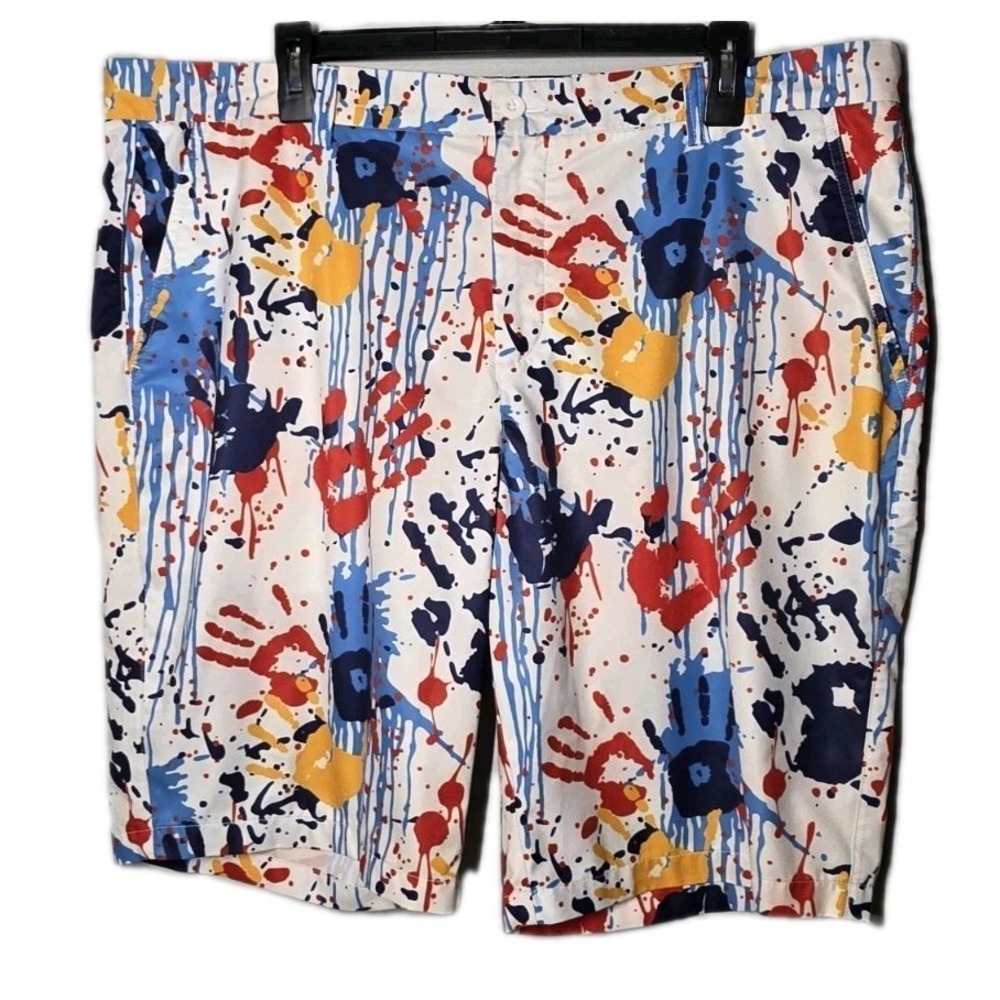 Hreski Golf Shorts Size 40 Multicolored Sublimation AOP Hand Print Preppy